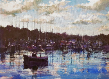 Boats in Harbor 2003 30x36 Original Painting - Aldo Luongo Boats in Harbor 2003 30x36 Original Painting - Aldo Luongo