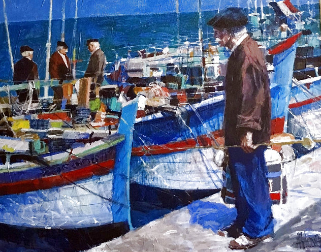 Fishing Day 44x55 Huge Original Painting by Aldo Luongo