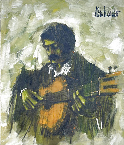 Guitar Player 40x30 - Huge - Early Original Painting - Aldo Luongo
