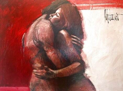 Embrace 1978 40x52 - Huge Painting Original Painting - Aldo Luongo