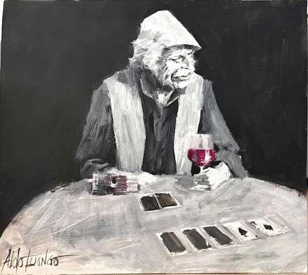 All in Including the Wine 2018 16x18 - Mixed Media on Board by Aldo Luongo