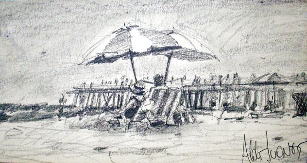California Beach Drawing 1978 5x10 - Santa Monica Drawing by Aldo Luongo