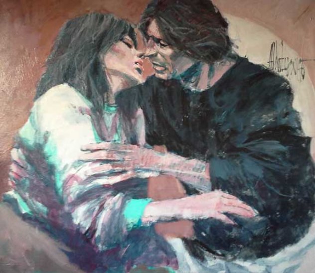 Untitled Couple 1970 early work 48x52 Huge Original Painting by Aldo Luongo