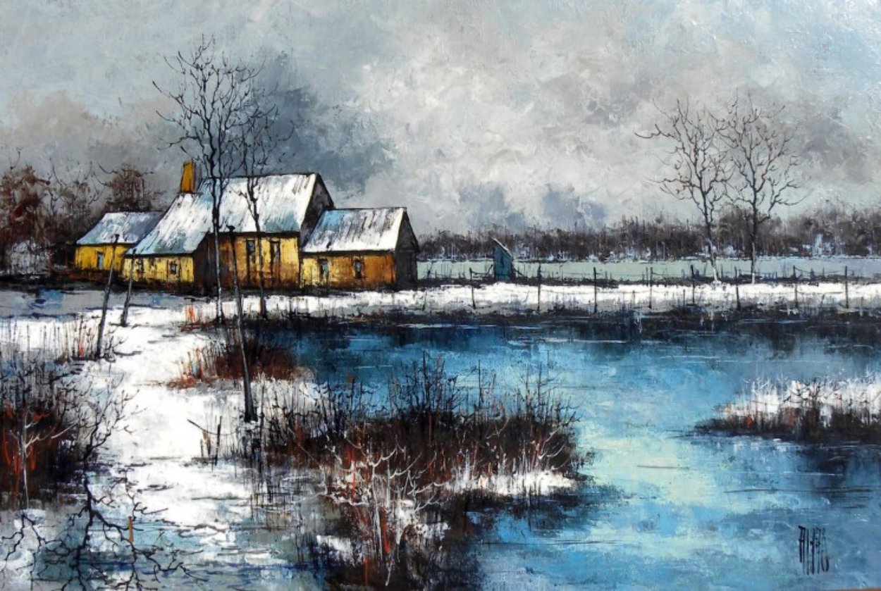 Cabins on the Lake 31x43 Original Painting by Aldo Luongo