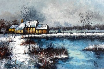 Cabins on the Lake 31x43 Original Painting - Aldo Luongo Cabins on the Lake 31x43 Original Painting - Aldo Luongo