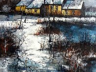 Cabins on the Lake 31x43 Original Painting by Aldo Luongo - 4