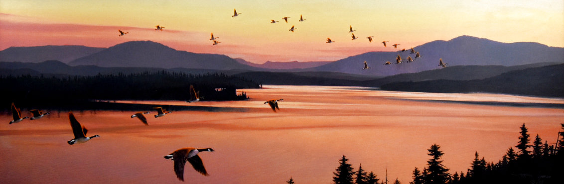 Sounds of Sunset- Canada Geese 1988 Limited Edition Print by Stephen Lyman