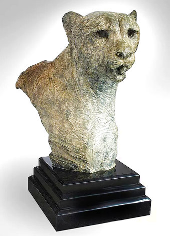 Samburu Cheetah Large Bust Bronze Sculpture 1996 23 in Sculpture - Richard MacDonald