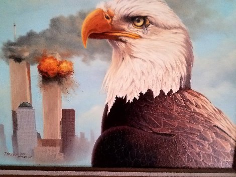 Eagle Never Forgets (Twin Towers) 18x24 Original Painting - Rob MacIntosh
