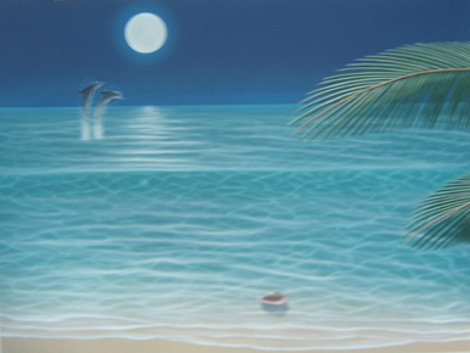 Moonlit Palms 2002  48x36 Huge Original Painting - Dan Mackin