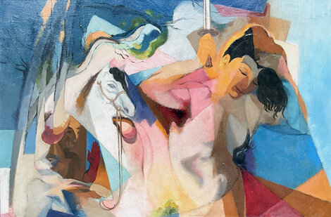 Sacrifice of the Hair 1947 23x32 Oil on Canvas Original Painting - Stanton Macdonald-Wright