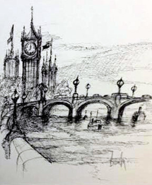 Westminster Bridge Drawing 2013 13x11 Drawing by Ben Maile
