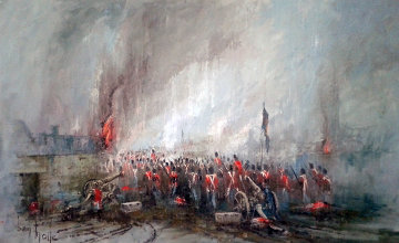 Rain, Mud And Flames of Waterloo 1975 55x37 Huge - Belgium - France Original Painting - Ben Maile