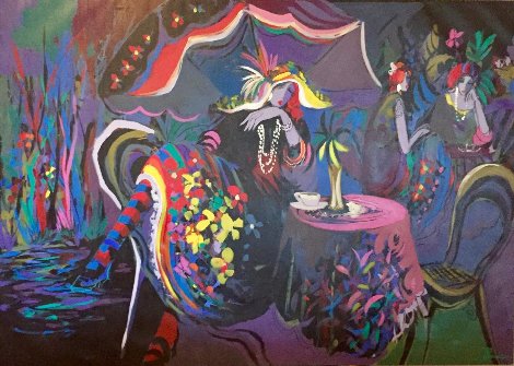 Le Cafe Nuit 1991 54x77 Huge Original Painting - Isaac Maimon