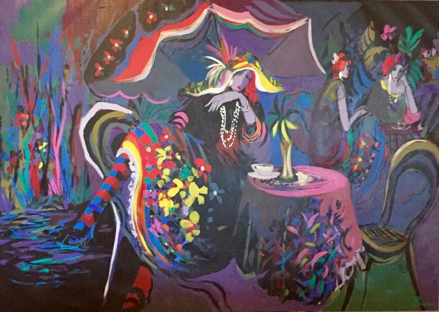 Le Cafe Nuit 1991 54x77 Huge Original Painting by Isaac Maimon