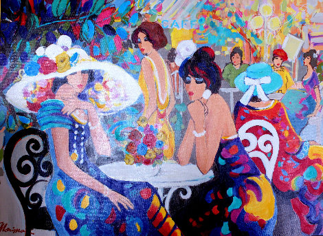 Cafe La Parisienne 2000 40x50 Huge Original Painting - Isaac Maimon