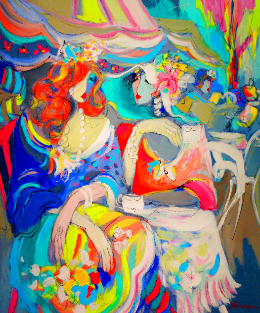 Untitled Portrait of Two Ladies 57x49 Huge Original Painting by Isaac Maimon