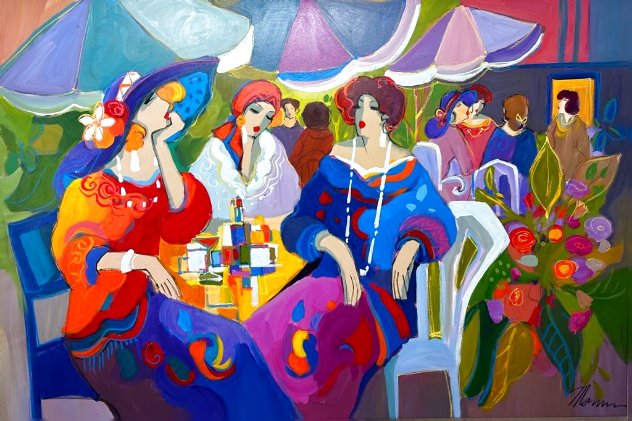 Cafe Scene 54x82 - Huge Mural Size Original Painting by Isaac Maimon