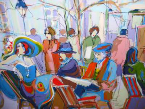 Lunch Outdoors 30x40 Huge Original Painting - Isaac Maimon