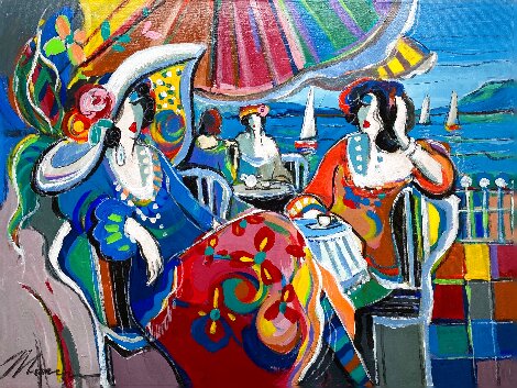 Cafe Scene 2001 30x40 - Huge Original Painting - Isaac Maimon