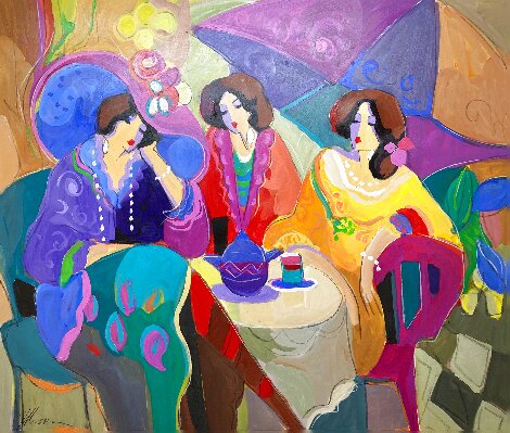 Cafe Scene IV 2004 47x59 - Huge Original Painting - Isaac Maimon