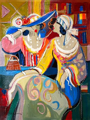 Cafe Scene V 2003 40x31 - Huge Original Painting - Isaac Maimon