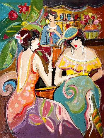 Cafe Scene VI 2005 40x31 - Huge Original Painting - Isaac Maimon