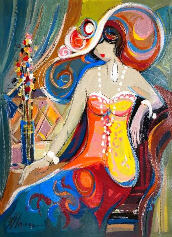 Cafe Scene VII 2002 40x31 - Huge Original Painting - Isaac Maimon