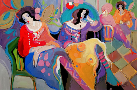 Four Women at Cafe 37x49 - Huge Original Painting - Isaac Maimon