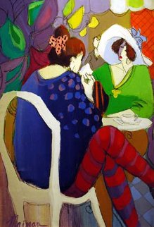 Tea for Two 1991 40x24 Huge Original Painting - Isaac Maimon