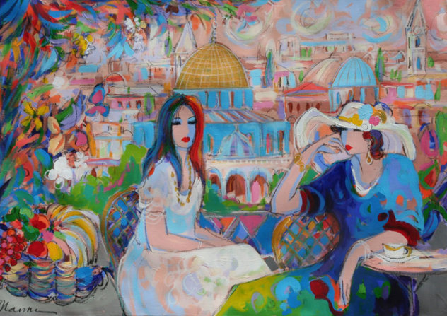 Cafe Du Ville 1995 39x55 Original Painting by Isaac Maimon