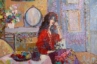 Lady Contemplating 1980 33x37 Original Painting by Isaac Maimon - 0