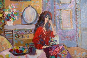 Lady Contemplating 1980 33x37 Original Painting - Isaac Maimon