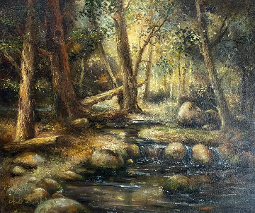 Forest Stream 1977 27x31 Original Painting - A.B. Makk Forest Stream 1977 27x31 Original Painting - A.B. Makk