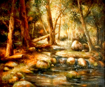 Forest Stream 1977 27x31 Original Painting - A.B. Makk