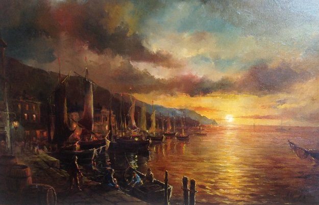 Sunset 1970 (Early) 34x46 Original Painting by Americo Makk Sunset 1970 (Early) 34x46 Original Painting by Americo Makk