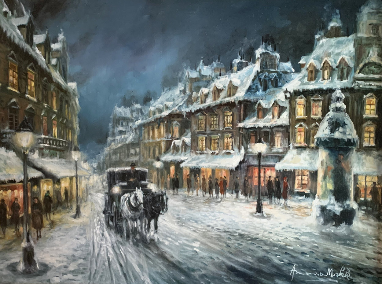 Muffled in Snow 1980 39x49 Huge Original Painting by Americo Makk