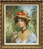 Straw Hat 30x26 Original Painting by Americo Makk - 1 Straw Hat 30x26 Original Painting by Americo Makk - 1