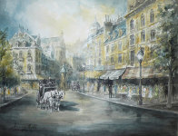 Parisian Cafe 37x44 Huge Watercolor by Americo Makk - 0