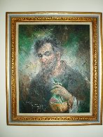 Old Man With Wine Jug 1968 38x32 Original Painting by Americo Makk - 2 Old Man With Wine Jug 1968 38x32 Original Painting by Americo Makk - 2