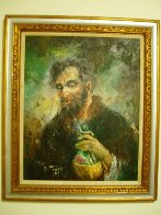 Old Man With Wine Jug 1968 38x32 Original Painting by Americo Makk - 1 Old Man With Wine Jug 1968 38x32 Original Painting by Americo Makk - 1