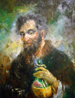 Old Man With Wine Jug 1968 38x32 Original Painting - Americo Makk Old Man With Wine Jug 1968 38x32 Original Painting - Americo Makk