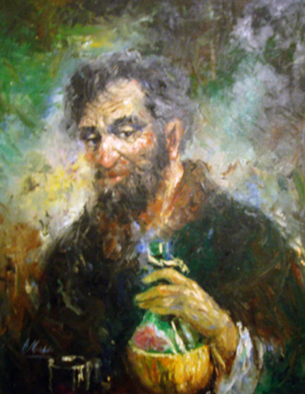 Old Man With Wine Jug 1968 38x32 Original Painting by Americo Makk Old Man With Wine Jug 1968 38x32 Original Painting by Americo Makk
