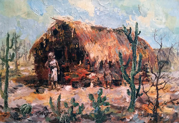 Casa De Pao E Pique (Sertao) 1960 18x26 Original Painting - Eva Makk Casa De Pao E Pique (Sertao) 1960 18x26 Original Painting - Eva Makk