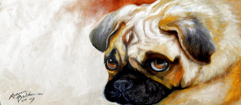 Cutie Pie Pug Painting -  2009 10x20 Original Painting - Marcia Baldwin