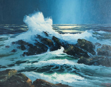 Moonlight South of Kona Hawaii 1963 32x40 Original Painting - Charles S. Marek Moonlight South of Kona Hawaii 1963 32x40 Original Painting - Charles S. Marek
