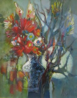 Flower of the Moon 1970 17x14 Original Painting - Rene Margotton Flower of the Moon 1970 17x14 Original Painting - Rene Margotton
