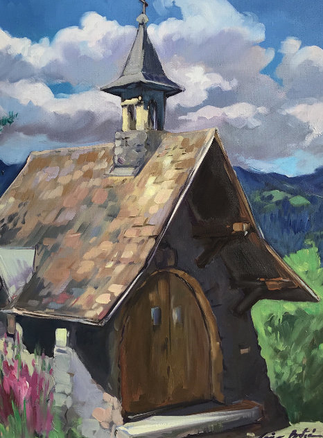 Untitled (Hillside Church) Original Painting by Maria Bertran