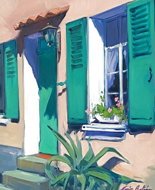 Green Shutters in Provence 29x26 -  France Original Painting by Maria Bertran
