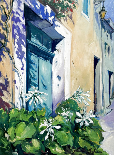 White Flowers in the Doorway 42x34 - Huge Original Painting by Maria Bertran